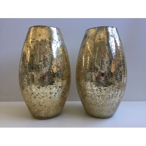 Paire de Vases Ovoïdes Mercurisés Craquelés Design Moderniste Photophore Art