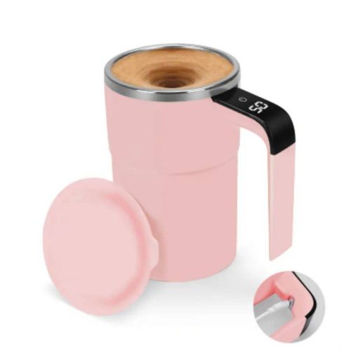 Rose Tasse à Café rechargeable avec Mélangeur Automatique et Capteur de Température sans Fil.