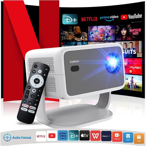 4K Projector [Official Netflix/Auto Focus/360° Rotating Support] Overhead Projector with WiFi and Bluetooth 1080P Native, One-Click Use Netflix/Youtube/PrimeVideo/D+, Smart Home Outdoor Projector