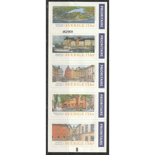 Carnet De Cinq Timbres Neufs** Autocollant Suède, Vieille Ville De Stockholm. 2016
