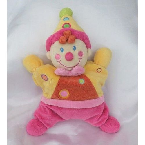 Peluche Doudou Lutin Clown Semi Plat Rose Jaune Orange Hochet Nicotoy