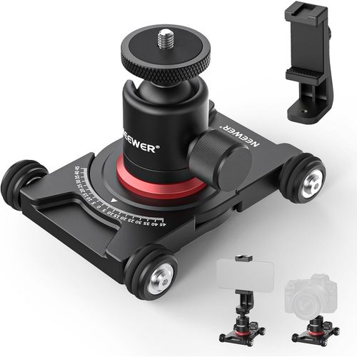 NEEWER Dolly SD001 Appareil Photo Coulissant avec rotule et Pince pour téléphone Portable 4 Roues panoramique à 360° Compatible avec caméra sans Miroir Mini Caméscope GoPro iPhone et téléphones