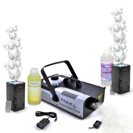 Pack Lumière Machine fumée DMX 1200W Ibiza LSM1200PRO - 2 Machines à Bulle LED BUBBLE-DREAM - Liquides inclus - Mariage Bapteme