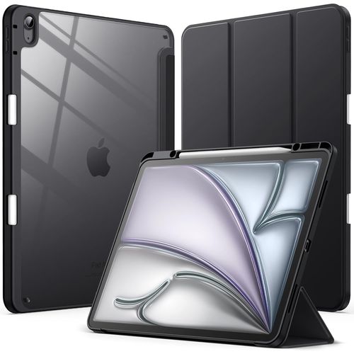 Coque Pour Ipad Air 13 Pouces M3/M2 (2025/2024) Avec Porte-Pencil, Étui Housse Arrière Clair Transparente Support Fine Antichoc, Veille/Réveil Automatique (Noir)