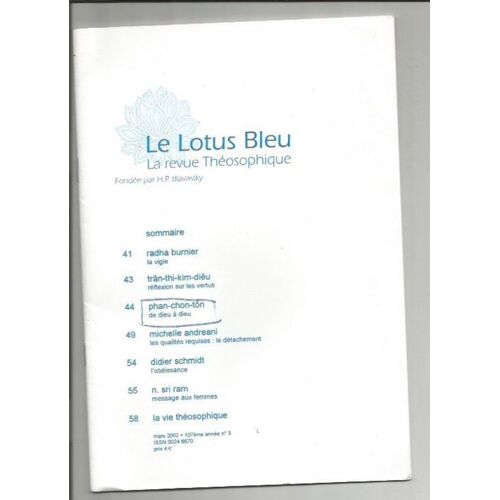 Le Lotus Bleu 3 La Revue Théosophique Mars 2002 107 E Année