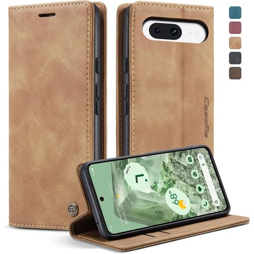 Kal-Coque Google Pixel 8a Housse Antichoc En Cuir Pu Premium Fentes Cartes Etui Pochette De Portefeuille Avec Fonction Support Case À Rabat Pour Pixel 8a -Brun