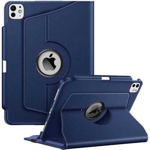 Coque pour iPad Pro 11 Pouces 2024 M4 (A2836/A2837/A3006)-[Rangement de Stylet] Coque Rotative à 360° Étui Pivotant,Housse Veille/Réveil Automatique,Bleu Marine
