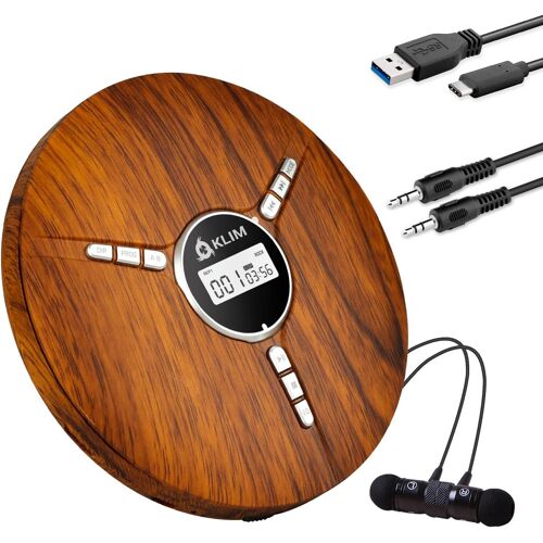 Discman Lecteur CD Portable avec Batterie Intégrée - Nouveauté - Écouteurs Fusion - Baladeur Lecteur CD pour Voiture, Mini Walkman CD, Compatible avec CD-R, CD-RW et MP3 - Wood