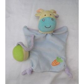 Doudou Marionnette Girafe Vache Balle Grelot Bleu Jaune Carotte Gifi