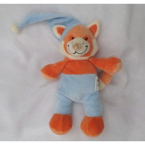 Doudou Peluche Renard Orange Pantalon Et Bonnet Bleu Bmf Auchan