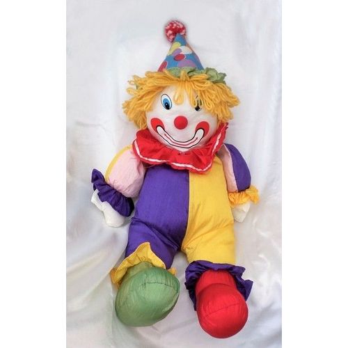 Peluche Doudou Clown Puffalump Violet Jaune Col Rouge Siplec