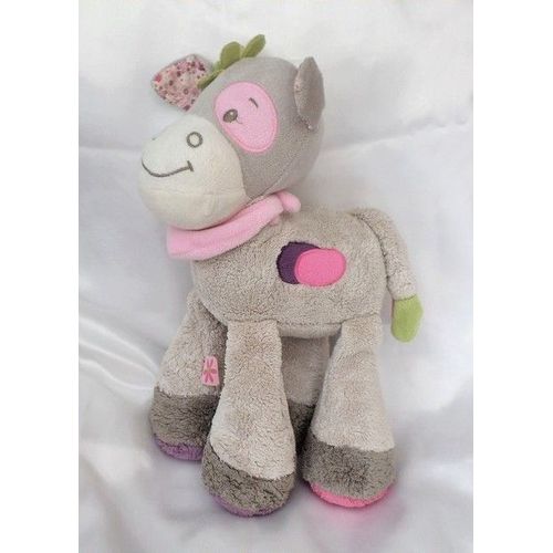 Doudou Peluche Vache Alizée Gris Foulard Rose Nattou