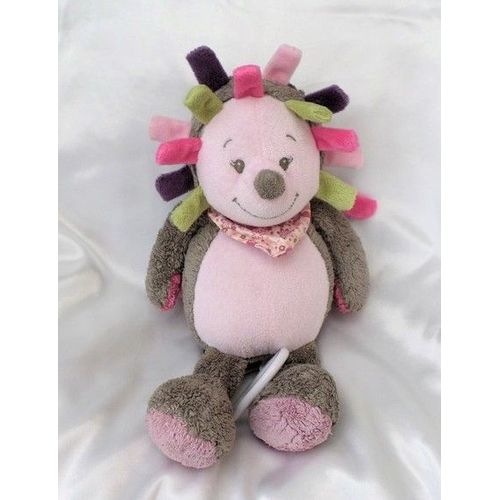 Doudou Peluche Hérisson Musical Manon Rose Taupe Foulard Fleurs Nattou