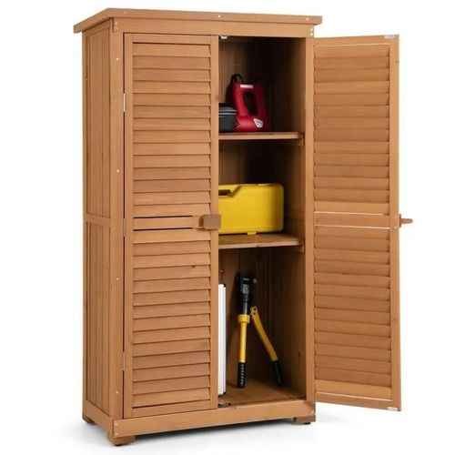 Costway Abri De Rangement Extérieur En Bois De Sapin 3 Etagères Amovibles Toit En Asphalte Incliné Porte En Persienne Verrouillables