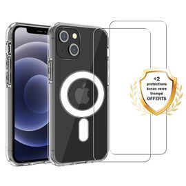 Coque Iphone 13 Transparente Compatible Magsafe + 2 Vitres Protection Ecran Evetane