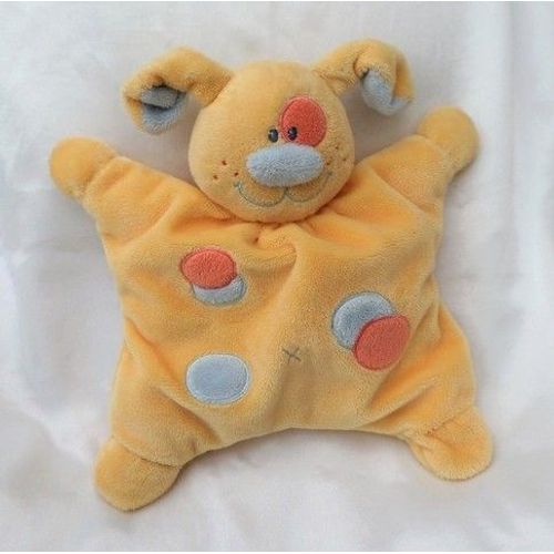Doudou Semi Plat Chien Jaune Avec Des Ronds Bleu Et Rose Nattou