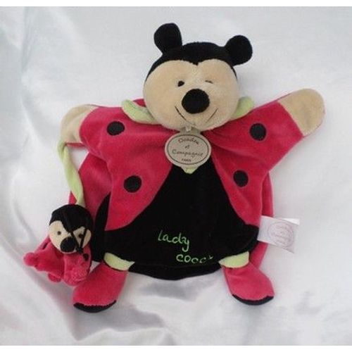 Doudou Peluche Plat Marionnette Coccinelle Et Son Bébé Lady Cocci Rouge Et Noir Doudou Et Compagnie