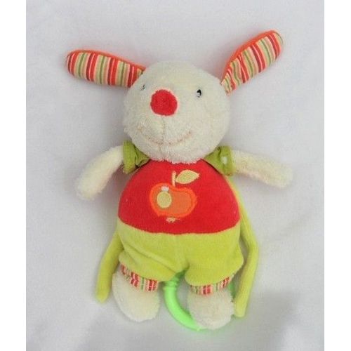 Doudou Peluche Chien Lapin Musical Blanc Vert Orange Pomme Babysun