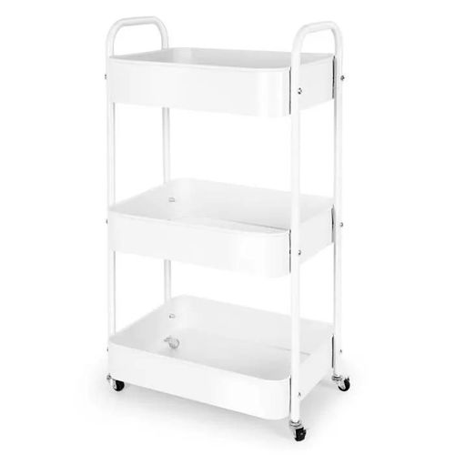 Chariot de Rangement à 3 Niveaux pour la Cuisine ou la buanderie avec roulettes (Blanc)