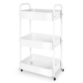 Chariot de Rangement à 3 Niveaux pour la Cuisine ou la buanderie avec roulettes (Blanc)