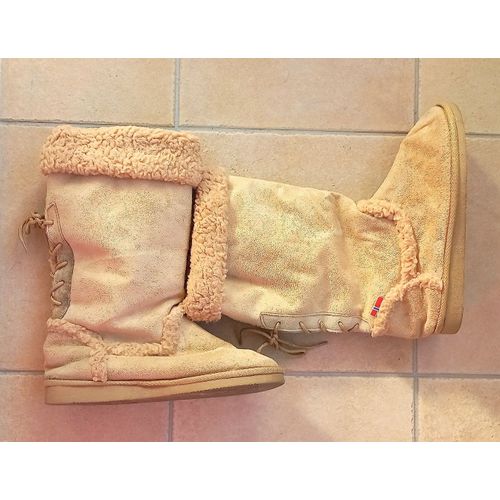 Bottes Marron Clair Ou Beige Foncé, Style Inuit Ou Esquimaux, Avec Lacet Arrière, Talon Plat, T. 40