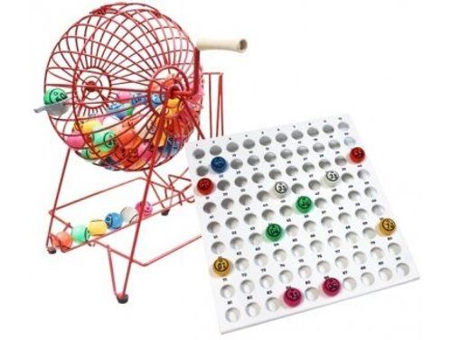 Boulier De Loto Geant, Sphere 31 Cm Xxl - Cage Metal, Plateau Controle, 90 Boules 38 Mm - Animation, Pro - Set Jeu Bingo Et Carte