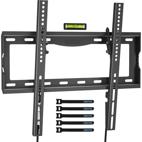 Support Mural TV pour Les Écrans Incurvés et Plats LCD/LED/OLED de 26 à 65 Pouces, Support TV Mural Inclinable pour Téléviseur jusqu'à 55 kg, Max VESA 400 x 400 mm, Niveau à Bulle Inclus