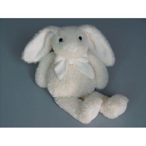 Doudou Lapin Peluche Blanc Paillettes Dorées Noeud 30 Cm Maisons Du Monde