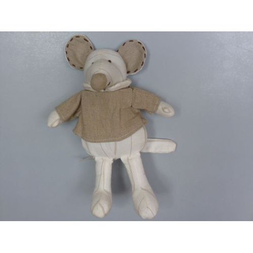 Doudou Souris Beige Écru Lin 21 Cm Maxita