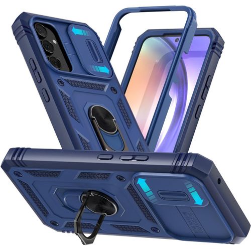 Coque Samsung Galaxy A54 5g - Coque Renforcée Pc+Tpu, Protection Caméra Coulissante, Anneau Support 360°, Plaque Magnétique, Bleu