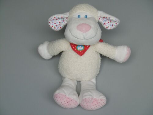 Doudou Peluche Mouton Blanc Rose Foulard Rouge Tex Baby