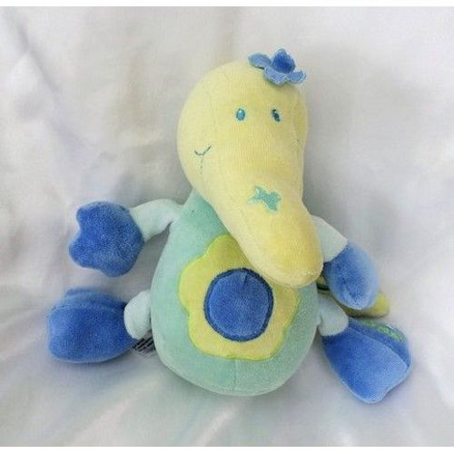Doudou Peluche Crocodile Vert Bleu Fleur Babysun