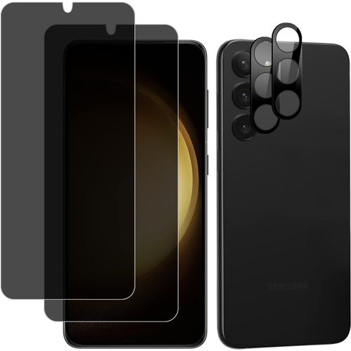 SJZG-Verre Trempé Anti-Espion Compatible Avec Samsung Galaxy S23 5G, [2+2 Pièces] Film Protection Ecran Confidentialité + Caméra Arrière Protecteur 9H Dureté Pour Samsung Galaxy S23 5G