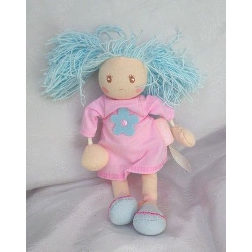 Doudou Poupée Chiffon Fille Robe Rose Cheveux Bleu Kaloo