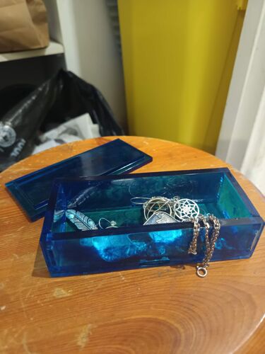 Boîte à secret rectangulaire bleu - fait main