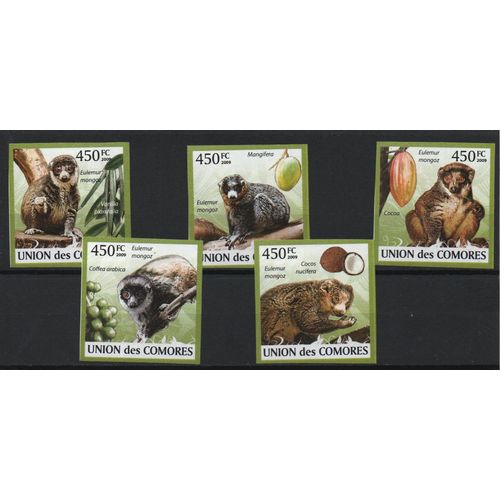 Comores Timbres Animaux : Les Lémuriens 2009 Non Dentelés