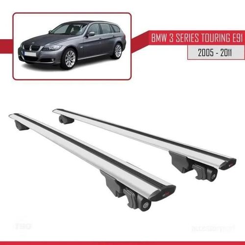 Pour Bmw 3 Series Touring (E91) 2005-2011 Hook Barres De Toit Railing Porte-Bagages De Voiture Avec Verrouillable Alu Gris