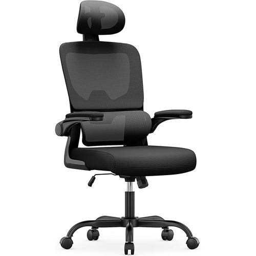 Chaise De Bureau Ergonomique: Fauteuil Bureau Avec Support Lombaire En C,Dossier Et Appui-Tête Réglables,Reversible Armrest,Siege En Maille Respirante Convient À La Maison Bureau ,Lecture,Noir
