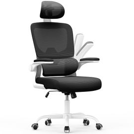 Chaise De Bureau Ergonomique, Support Lombaire En C,Dossier Et Appui-Tête Réglables,Reversible Armrest, Noir Et Blanc