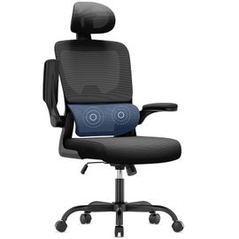 Chaise De Bureau, Chaise Ergonomique, Fauteuil De Bureau Dossier Haut, Avec Accoudoirs Rabattables, Soutien Lombaire, Chaise Avec Appuie-Tête, Noir