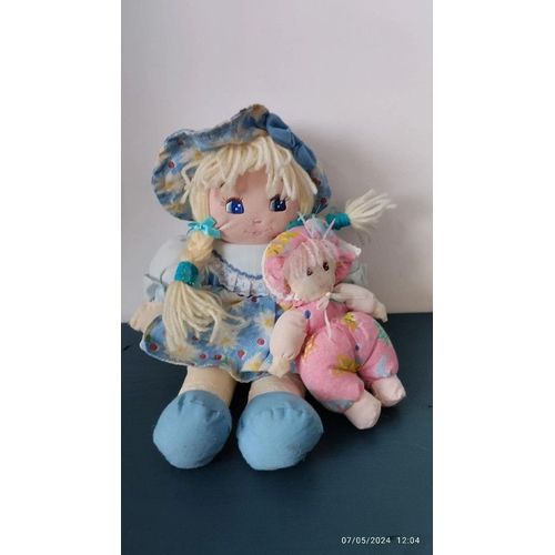 P9/Vintage Poupée Chiffon Robe Bleue Et Sa Petite Poupée Carrefour