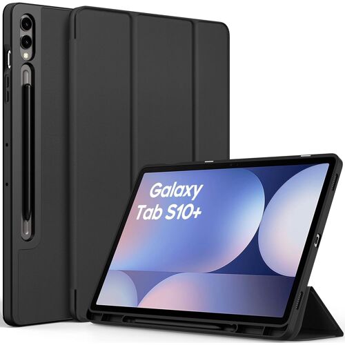 KALANKA-Coque Étui pour Samsung Galaxy Tab S10+ 2024 / S9+ Plus / S9 FE+ 12,4 Pouces 2023 avec Pen Porte-Stylet, Étui de Protection Ultra Fin Housse en TPU avec Auto Réveil/Sommeil, Noir