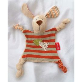 Doudou Peluche Plat Chien Rayures Beige Et Orange Sigikid