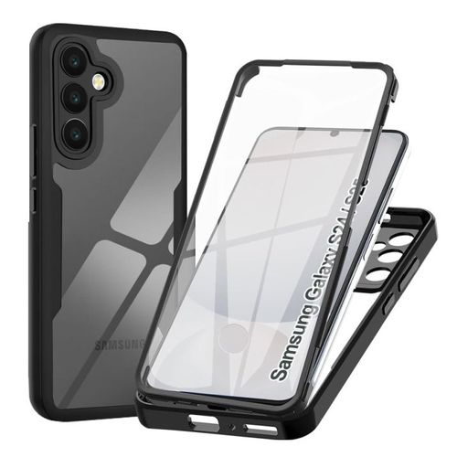 Coque Noir pour Samsung Galaxy S25 5G avec Protection D'écran, 360 integrale Antichoc Rigide PC/Souple TPU Gel Silicone - HQSELECTION®.