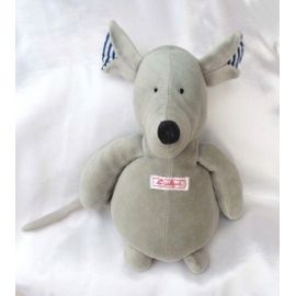 Doudou Peluche Souris Gris Oreilles Rayures Bleu Blanc Sigikid