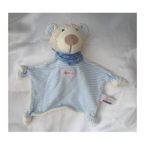 Doudou Peluche Ours Plat Rayures Bleu Foulard Bleu Sigikid