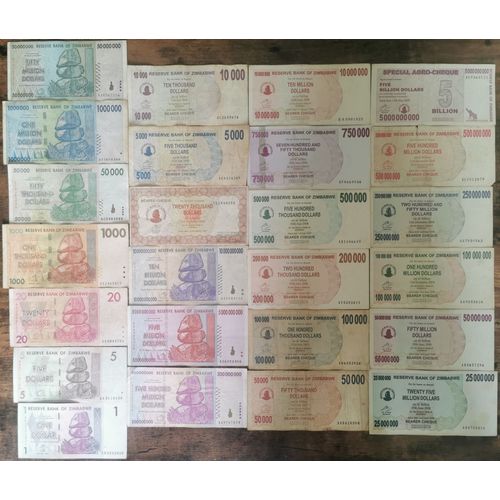 Lot 25 Billets Zimbabwe De 1 À 10.000.000.000 Dollars - 10 Milliards