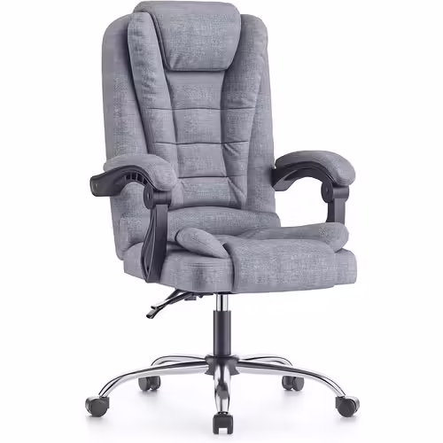 Fauteuil De Bureau, Chaise Ergonomique, Siège Ergonomique , Inclinable Et Hauteur Réglable, Roulette Silencieuse, Gris Clair