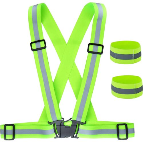 Gilet De Sécurité + Bracelets De Sécurité Réfléchissant, Réfléchissant Réglable Elastique Gilet De Sécurité Pour La Course, Le Vélo, La Moto
