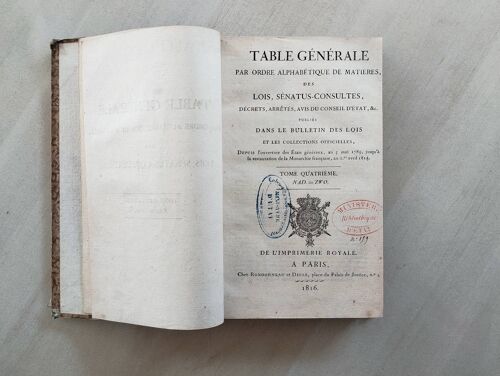 Table Générale Des Lois Sénatus-Consultes... Imprimé En 1816